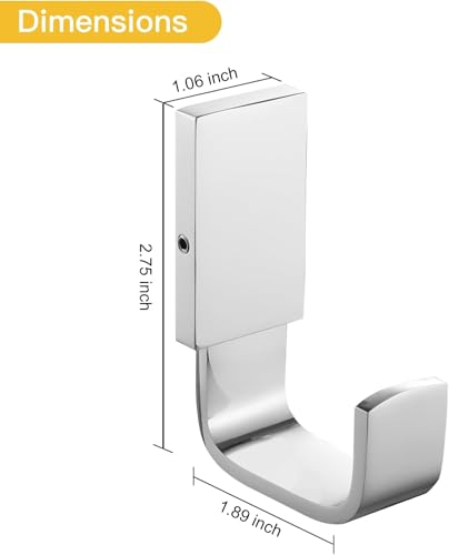 Brass Towel Hook, Bathroom Robe Coat Clothes Hook, Polished Chrome | Wall Mounted with Screws for Bathroom, Kitchen, Hotel, Garage, Laundry, Square Coat and Hat Hooks, Rustproof & High Quality - color: Polished Chrome, size: 1 Pack