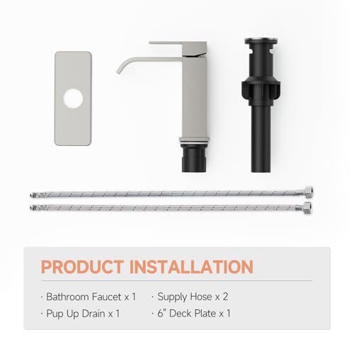 Brushed Nickel Bathroom Faucets Evolvegoods Modern Waterfall Faucet | Single Handle 1 or 3 Hole Bathroom Sink Faucet RV Mixer Tap Vanity Faucet with Deck Plate Pop-up Drain and Supply Lines - color: Brushed Nickel