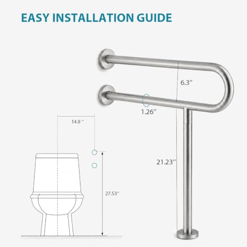 Toilet Safety Rail Stainless Steel: Modunful 304 Grab Bar with Stand Support - 23.6" Width, 400 lbs Capacity for Elderly, Disabled, Bathroom Safety - color: S-2911.Silver