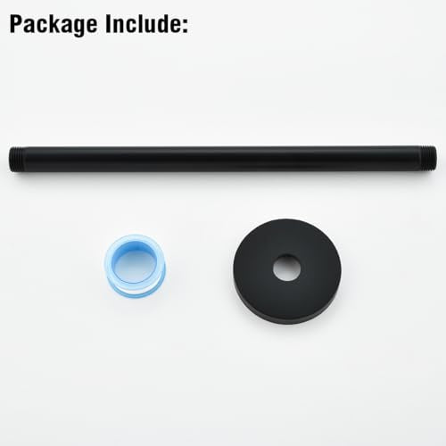 RANDOM Shower Arm with Flange,12 Inches Ceiling Mount Shower Head Extension Arm Straight Arm Ceiling-Mounted For Fixed Shower Head,Matte Black.RD91038-12MB - color: 12″ Matte Black(Round Flange)