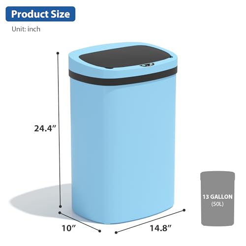 13 Gallon/50 L Kitchen Trash Can with Lid, Garbage Can with Touch-Free Lid, Cute Automatic Trash Can Bathroom Trash Bin, Motion Sensor Waterproof Trash Bin - color: Blue, size: 1 Trash Can