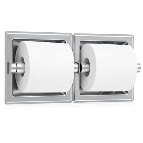 Recessed Toilet Paper Holder, Double Roll Wall Mounted Toilet Tissue Dispenser, 304 Stainless Steel Bathroom Storage Built-in Space Saving for Modern Commercial Restrooms
