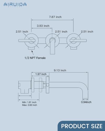 Airuida Wall Mounted Bathroom Sink Faucet,Brushed Nickel Vanity Sink Faucet | Lever Handle,3 Holes,360° Widespread Swivel Spout,Rotatable Bathroom Faucet - color: Brushed Nickel