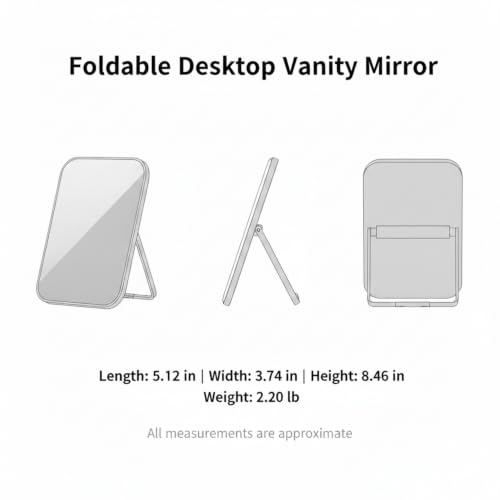 Fits Bedroom and Bathroom Countertops, Foldable Wood Frame Vanity Mirror with Adjustable Angle, Compact Glass Desktop Mirror for Daily Use
