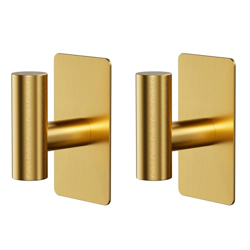 GWAAZXGZ Wall Towel Hooks, Heavy Duty Adhesive Hooks(Gold, 2 Pack) | Self-Adhesive, Stainless Steel, Rust Resistant, No Drill, Easy Install, Space Saving - color: Gold, size: 2 Pack