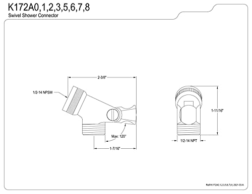 Kingston K172A1 Trimscape Swivel Shower Connector, Polished Chrome