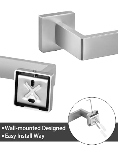 10-Piece Brushed Nickel Bathroom Hardware Set with 16" Towel Bar, Toilet Paper Holder, Towel Rings & Robe Hooks, Stainless Steel Square Bathroom Accessories Kit Wall Mounted - color: Brushed Nickel-16inch