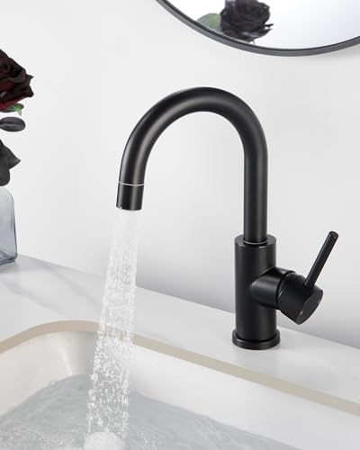 Tohlar Black Bathroom Faucet with 2 Mode Sprayer | Single Hole Bar Sink Faucet, 360° Swivel, with Pop Up Drain, for Vanity RV Laundry - color: Matte Black