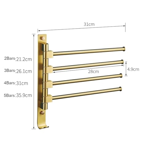 ZHOUXIAO Swing Out Towel Bar Holder Wall Mount Gold Finish/Swivel Towel Rack for Bathroom or Kitchen, Metal Towel Bar Folding Arm Swivel Hanger Bathroom Storage 2Bars