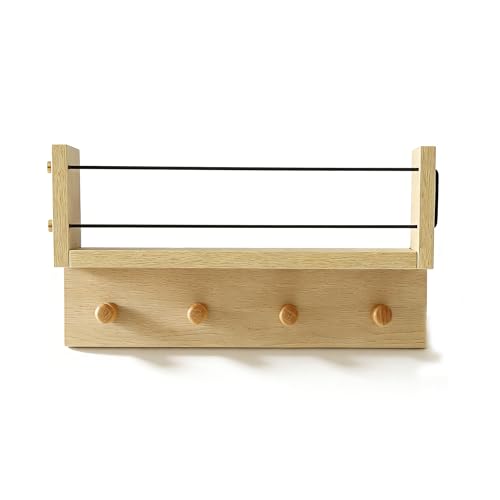 Entrance Coat Rack ,Coat Hooks, Wall-Mounted Wooden Hook Rack, Wall-Mounted Shelves are Very Suitable (Oak Color Finish-B-1) - style: Oak color finish-B-1