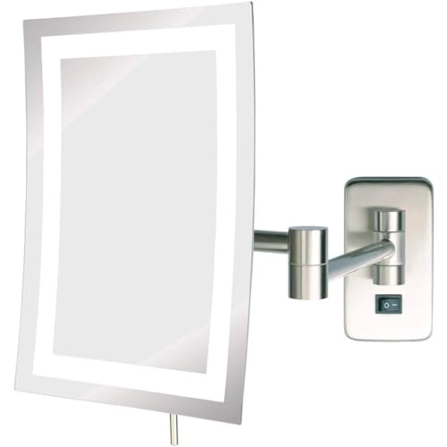 JERDON Hardwired Wall-Mount Makeup Mirror - 5X/1X - Nickel - JRT710NLD | 6.5" x 9" Rectangular Frame, LED Lighting, Direct Wire Install - color: Nickel Direct Wire