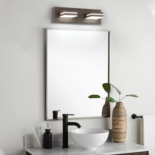 SineRise LED Modern Bathroom Vanity Light Fixtures, Modern Acrylic Bathroom Wall Lighting Fixtures Over Mirror, 2-Light, 15.5-Inch, Brown, 100%-0% White - color: Brown, 100%-0% White, size: 2-Light, 15.5-Inch