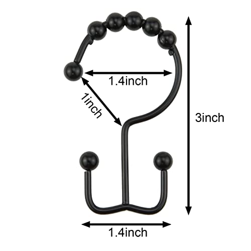 Shower Curtain Hook yyangz 12PCS Black Stainless Steel Shower Curtain Rings, Metal Double Glide Rollers Shower Hooks for Bathroom Shower Curtain Rods,Double Shower Hook - color: Black