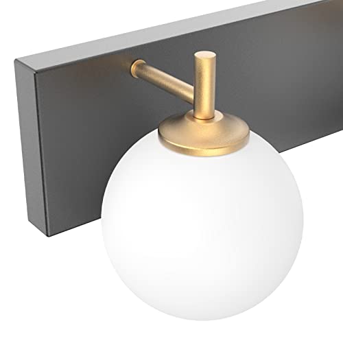 Aipsun Mid Century Modern Bathroom Vanity Light 3 Lights Milky White Glass Shades Black/Golden Bathroom Light Fixture(Exclude Bulb) - color: Black+Gold, size: 3 Lights
