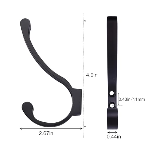 Coat Hooks for Wall, Heavy Duty Large Wall Hooks for Hanging Wall Mounted Metal Robe Hooks Utility Hooks for Coat, Scarf, Bag, Towel, Key, Cap, Cup, Hat (Black, 6 Pack)