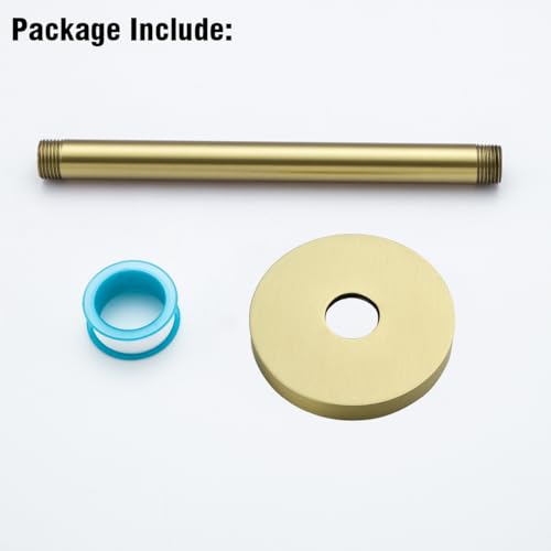 RANDOM Shower Arm with Flange,Gold 8 Inches Ceiling Mount Shower Head Extension Arm Straight Arm Ceiling-Mounted For Fixed Shower Head,Brushed Gold.RD-91038-8BG - color: 8″ Brushed Gold(Round Flange)