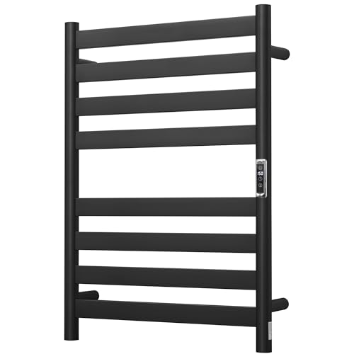 Heated Wall Mounted Electric Towel Warmer Rack,Timer & Temperature Control, 8 Bar Stainless Steel Towel Heater for Bathroom (Black, 8 Bars) - color: Black, size: 8 Bars