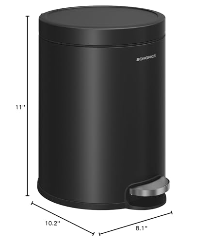 SONGMICS Bathroom Trash Can, 1.6 Gallon (6 L) Small Toilet Garbage Bin with Lid, Soft-Close, Stainless Steel, Pedal, Inner Bucket, Bedroom, Ink Black ULTB016BZ01 - color: Ink Black