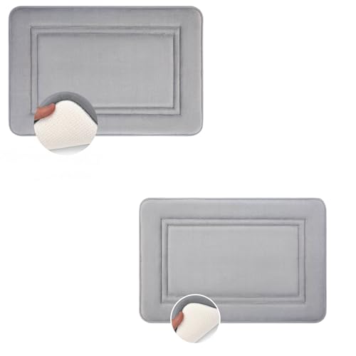 Bathroom Rugs Set 2 Piece, 20" x 32" + 16" x 24" Memory Foam Bath Mat Set, Soft Absorbent Quick Dry Non Slip Washable Bathroom Rugs for Tub, Shower, Sink & Vanity, Grey - color: Grey(h1 Mat) - 32 X 20 Inch - 2 Pack