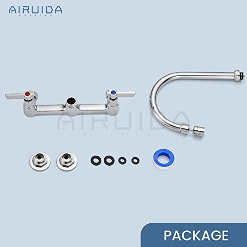 Airuida 8 Inch Chrome Polish Wall Mount Kitchen Sink Faucet | 2 Handle Kitchen Faucet,without Adapter,360° Swivel Spout,Commercial Sink Faucet,for Laundry Utility - color: Chrome Polish