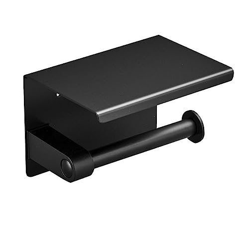 Toilet Paper Holder with Phone Shelf, Wall Mounted Stainless Steel Tissue Dispenser for Bathroom (Single Roll-Black) - color: Single Roll-black