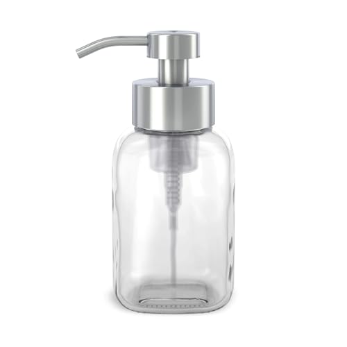 Grove Co. Glass Foaming Hand Soap Dispenser with Stainless Steel Pump, 12oz | Pair with our Foaming Soap Refills; Stainless Steel Pump; No plastic waste; Reusable dispenser - color: Clear, size: 12 Ounce
