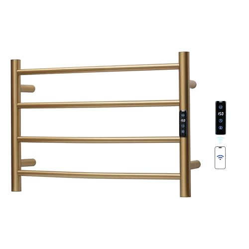 Electric Towel Rack with Voice Control for Alexa & Google Home,TUYA - Wall-Mounted Bathroom Heating Towel Warmer,Plug-in,Stainless Steel Material,16.54x23.62x5.51 in,Gold,4 Bars - color: Gold With Wifi, size: 4 Bar