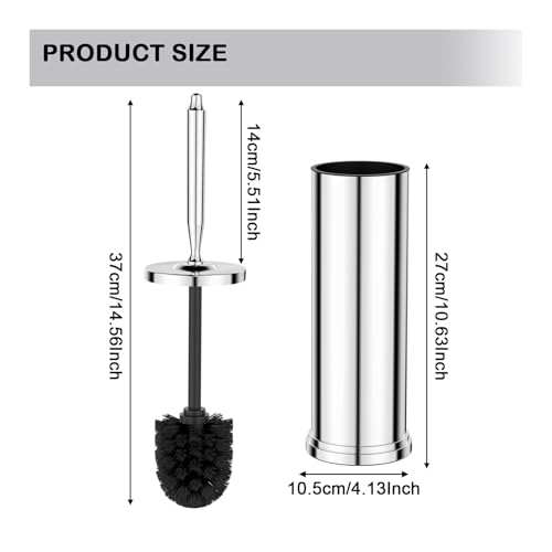 Stainless Steel Toilet Bowl Brush and Holder Set Scrubber Chrome | Weighted Stable Base Removable Inner Tube Toilet Bowl Brush Splash-Proof Design for Deep Cleaning Space Saving Storage - color: Chrome