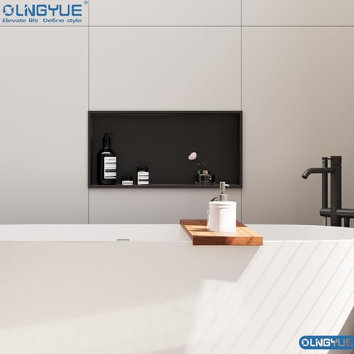 Shower Niche Stainless Steel: No Tile Needed - 24"x12" Recessed Wall Niche Shelf for Bathroom Kitchen Toilet Living Room Storage - Matte Black - color: Matte Black