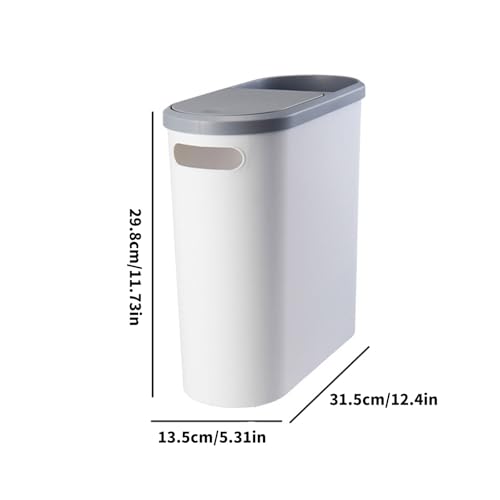 Slim Bathroom Trash Can with Press Top Lids, 2.1 Gallon White Small Trash Can for RV Inside, Plastic Narrow Garbage Can, Rectangular Waste Basket Trash Bin for Bathroom, Bedroom, Office, Kitchen