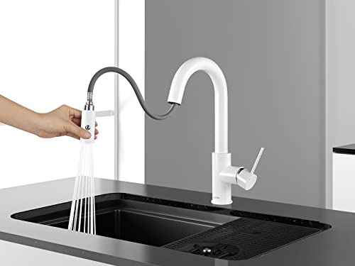 AS59W Shiny White Bar Faucet or Prep Sink Faucet with Pull Down Sprayer Single Handle - color: Shiny White, style: Classic