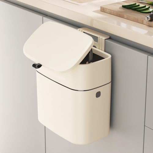 Wall-Mounted 12l Kitchen Trash Can with Lid, Cupboard Hanging Rubbish Bin, Sealed Plastic Waste Basket for Bathroom and Cabinet Storage