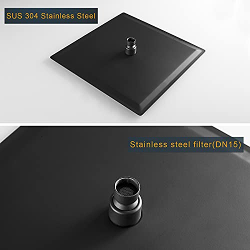 12 Inch Rain Shower Head, 12" Square Rainfall & High Pressure Stainless Steel Bath Showerhead, 1/16" Ultra Thin, Waterfall Full Body Coverage with Silicone Nozzle, Matte Black Finish | Square Rain Bathroom Showerhead, High Flow, Large Stainless Steel, Cei