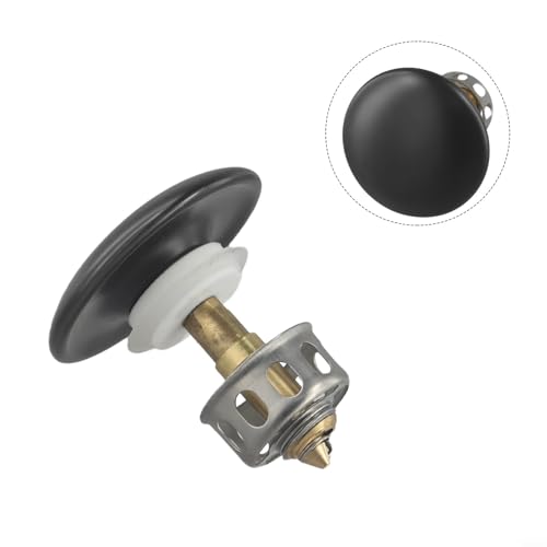 Bathroom Basin Drain With Strainer Basket For Countertop Bathtub, Brass And Ceramic Up Stopper(Black) - color: Black
