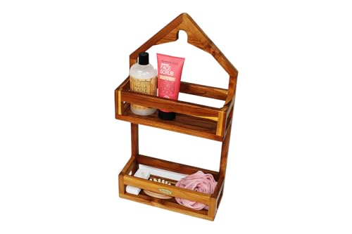 EcoDecors Teak Shower Caddy, Over Shower Head Organizer, Fully Assembled | Space-saving over shower head caddy keeps shampoo, soap, razors, and bath essentials neatly organized