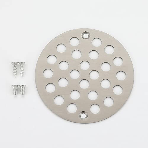Round 4 Inch Screw-in Floor Drain Cover Replacement Shower Drainer Grate with Screws (Brushed Nickel) - color: Brushed Nickel