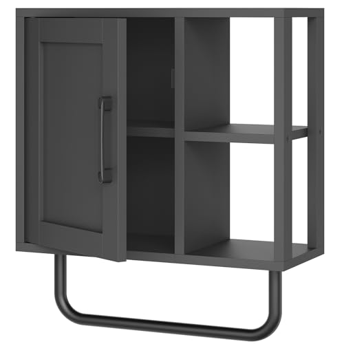 Medicine Cabinet, Bathroom Wall Cabinet with Towel Bar, Adjustable Shelf and Open Partition, Over The Toilet Storage Cabinet, for Bathroom, Laundry Room, Living Room, Kitchen, Black - color: Black