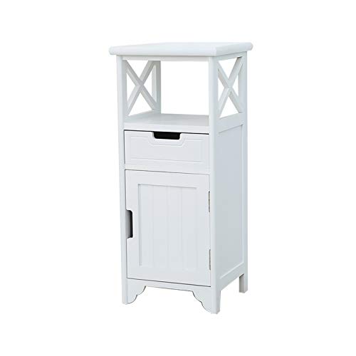 30" High Fully Assembled Nightstand with Drawer and Doors,Solid Wood,White | 30Inch Height Pre-Assembled Side End Table, No Assembly Bathroom Cabinet, Open Shelf, Slim Floor Standing Storage Cabinet - color: White