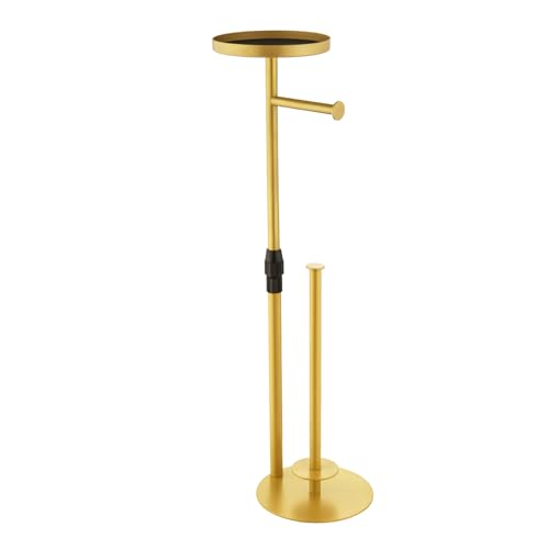 Toilet Paper Holder Stand, Bright Gold, for Bathroom Floor Standing, Adjustable Height and Heavy Paper Holder Stores 4 Reserve Rolls - color: Bright Gold