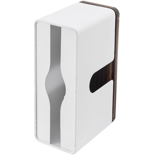 MyGift Deluxe Modern Matte White Metal Folded Commercial Paper Towel Holder with Rustic Burnt Solid Wood Tray Lid, Wall Mounted Trifold Multifold Z Fold Disposable Napkin Dispenser - color: White