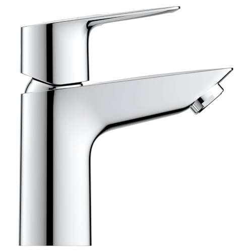 GROHE BauLoop Bathroom Sink Faucet, Single Hole Deck Mount,Starlight Chrome | Single Hole Vanity Faucet: Comfortable Angled Spout, Water Saving 1.2 GPM, Smooth Valve, Metal Body, No Drain | 23085001 - size: S-Size - No Drain