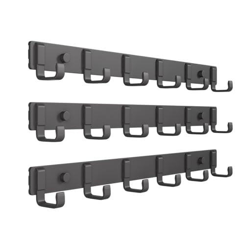 16" Heavy Duty Wall Mount Coat Rack with 6 Hooks, 3-Pack (Gunmetal) | Strong Glue or Screw Mount,coat hanger for hanging Coats, Hats, Jackets & Bags in Entryway, Bedroom, Bathroom or Closet - color: Gunmetal-3 Pack