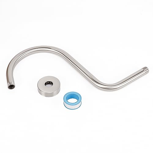S Shaped Shower Arm, High Rise Shower Head Extension Pipe Standard 1/2" Connection with Flange, Awesome Shower Experience-Stainless Steel Bathroom Accessory(13 Inch 2-S Shape, Brushed Nickel) - color: Brushed Nickel, style: 13" 2 Shape