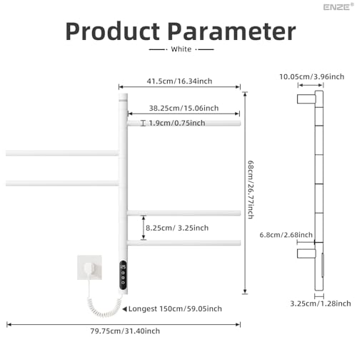 Smart Rotating Heated Towel Rack, White | 5-Bar Electric, Swivel Bars, Wi-Fi App Control, 24H Timer, Stainless Steel - color: White 16.34"x26.77"