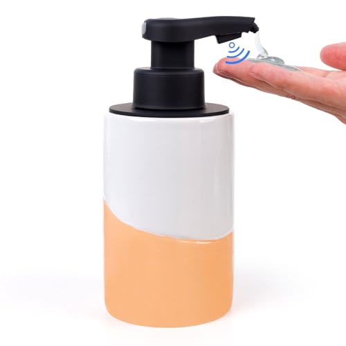 BosilunLife Automatic Soap Dispenser Ceramic Hand Free Soap Dispenser with Waterproof Pump Rechargeable Smart Electric Soap Lotion Dispenser Touchless for Kitchen Bathroom (White-Orange, Liquid Pump) - color: White-orange(liquid)