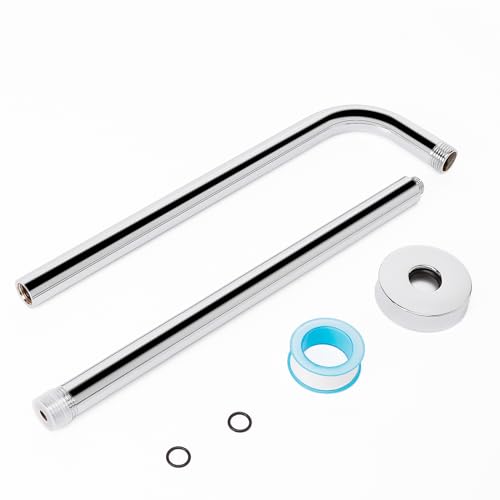 Shower Arm with Flange and Teflon Tape, Wall Mounted Shower Pipe 304 Stainless Steel Extension Arm for Fixed Shower Head & Handheld (24 Inch, Chrome) - color: Chrome, style: 24 Inch
