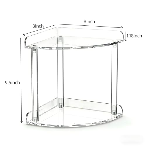 2 Tier Clear Acrylic Bathroom Corner Organizer, Countertop Vanity Tray for Makeup, Cosmetics, Perfume - Freestanding Storage Shelf for Bathroom, Bedroom, Kitchen