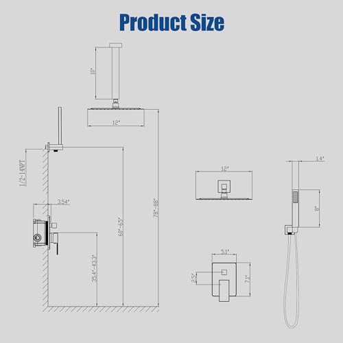 ESNBIA Shower System, 12 Inches Rain Shower Head with Handheld Combo Set, Shower Faucet Set with Valve and Trim, Ceiling Mounted High Pressure Rainfall Dual Shower Head System, Brushed Nickel - color: Brushed Nickel, size: 12 Inch