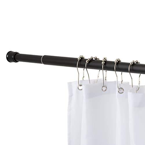 Tension Curtain Rod | Spring Loaded | Adjustable Expandable 42”-76” | Bathroom Shower Rod | Closet Pole | Room Divider | No Rust | No Drilling | Matte Black - color: Matte Black