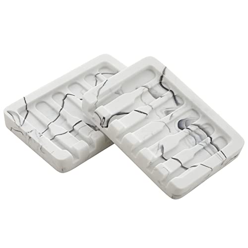 INIUNIK Self Draining Soap Dish - Marble Look Soap Holder Tray Savers Box Container Sponge Holder for Bathroom Shower Kitchen, White - color: White-1 Pack